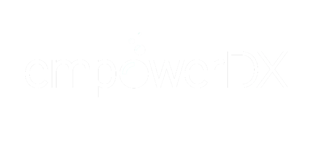 Logo di EmpowerDX, con un design moderno e tecnologico che riflette il loro focus sui test genetici personalizzati per il benessere e la salute individuale